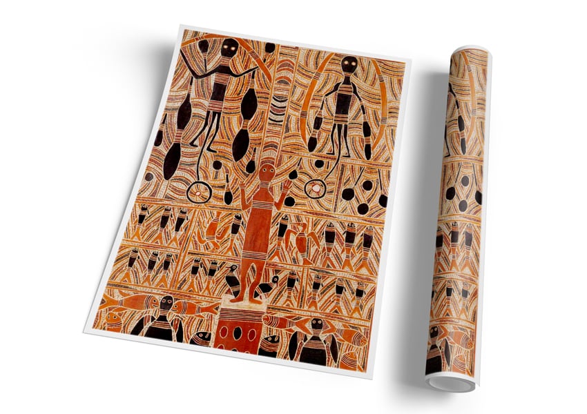 Aboriginal Marika Mathaman poster on high-quality canvas, showcasing vibrant colors and intricate designs.