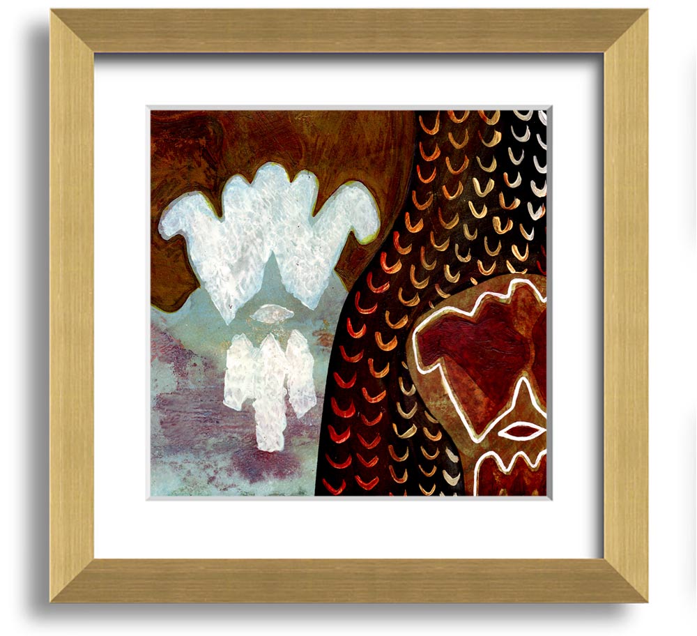 Aboriginal Mirage Square Framed Print showcasing vibrant colors and intricate patterns, framed in a stylish border.