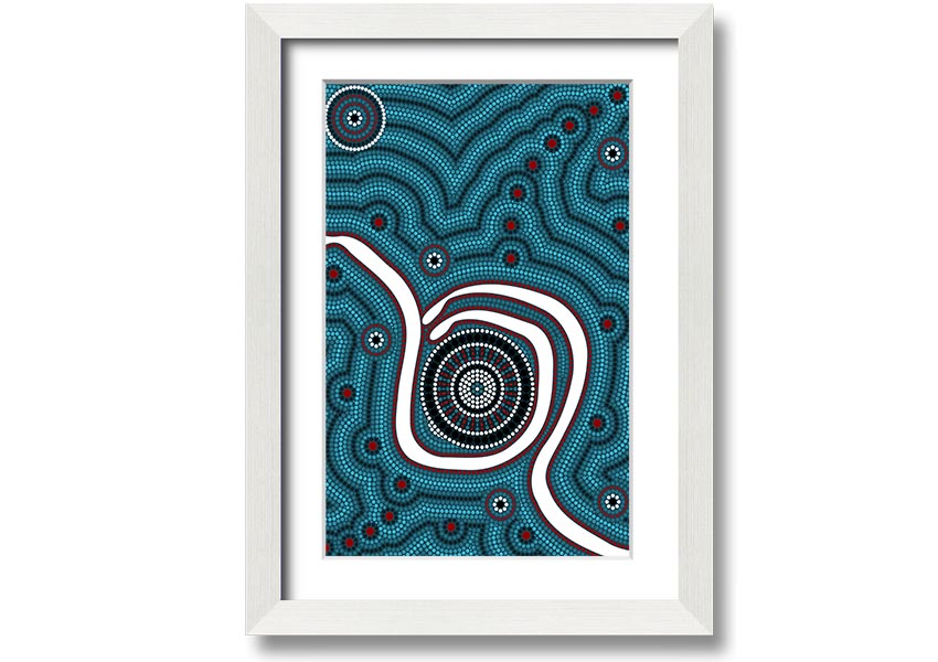 Framed print of Aboriginal Pattern 1 featuring intricate designs, available in various frame colours.