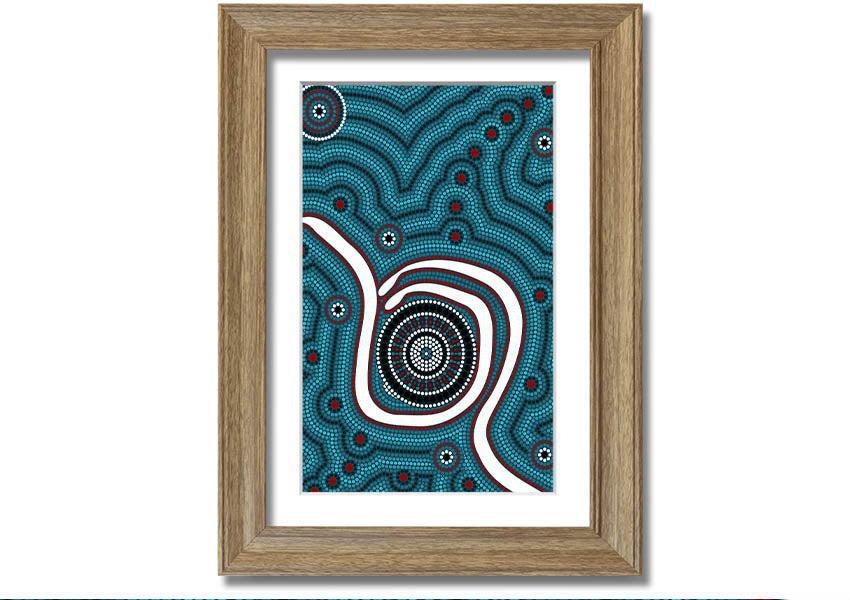 Framed print of Aboriginal Pattern 1 featuring intricate designs, available in various frame colours.