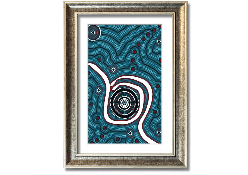 Framed print of Aboriginal Pattern 1 featuring intricate designs, available in various frame colours.