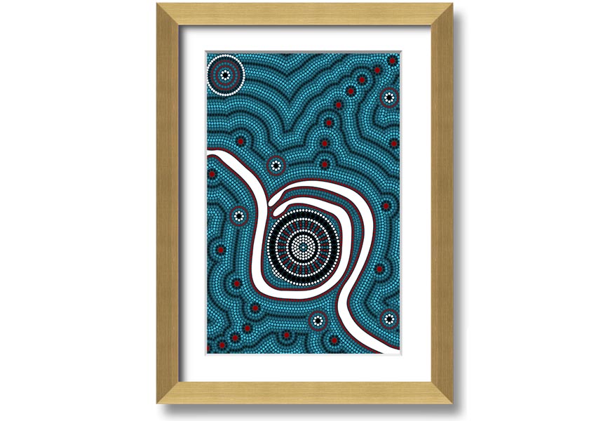 Framed print of Aboriginal Pattern 1 featuring intricate designs, available in various frame colours.