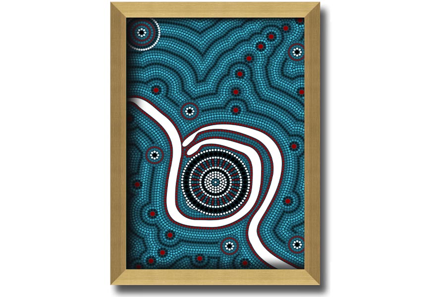 Framed print of Aboriginal Pattern 1 featuring intricate designs, available in various frame colours.