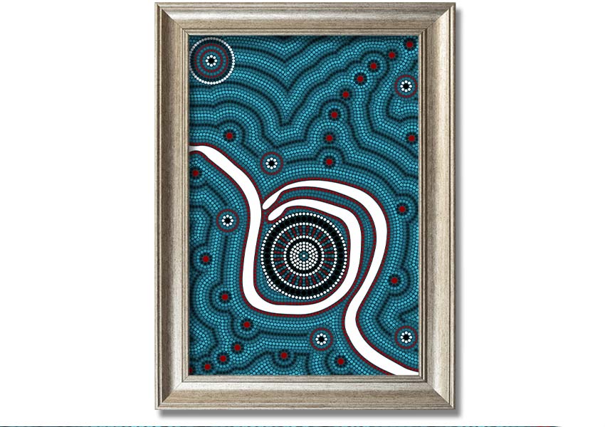 Framed print of Aboriginal Pattern 1 featuring intricate designs, available in various frame colours.