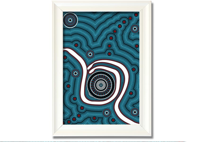 Framed print of Aboriginal Pattern 1 featuring intricate designs, available in various frame colours.