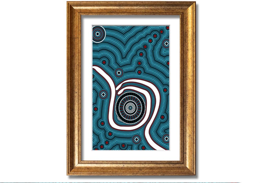 Framed print of Aboriginal Pattern 1 featuring intricate designs, available in various frame colours.