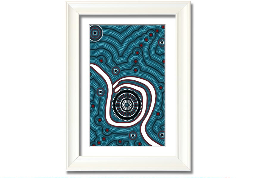 Framed print of Aboriginal Pattern 1 featuring intricate designs, available in various frame colours.