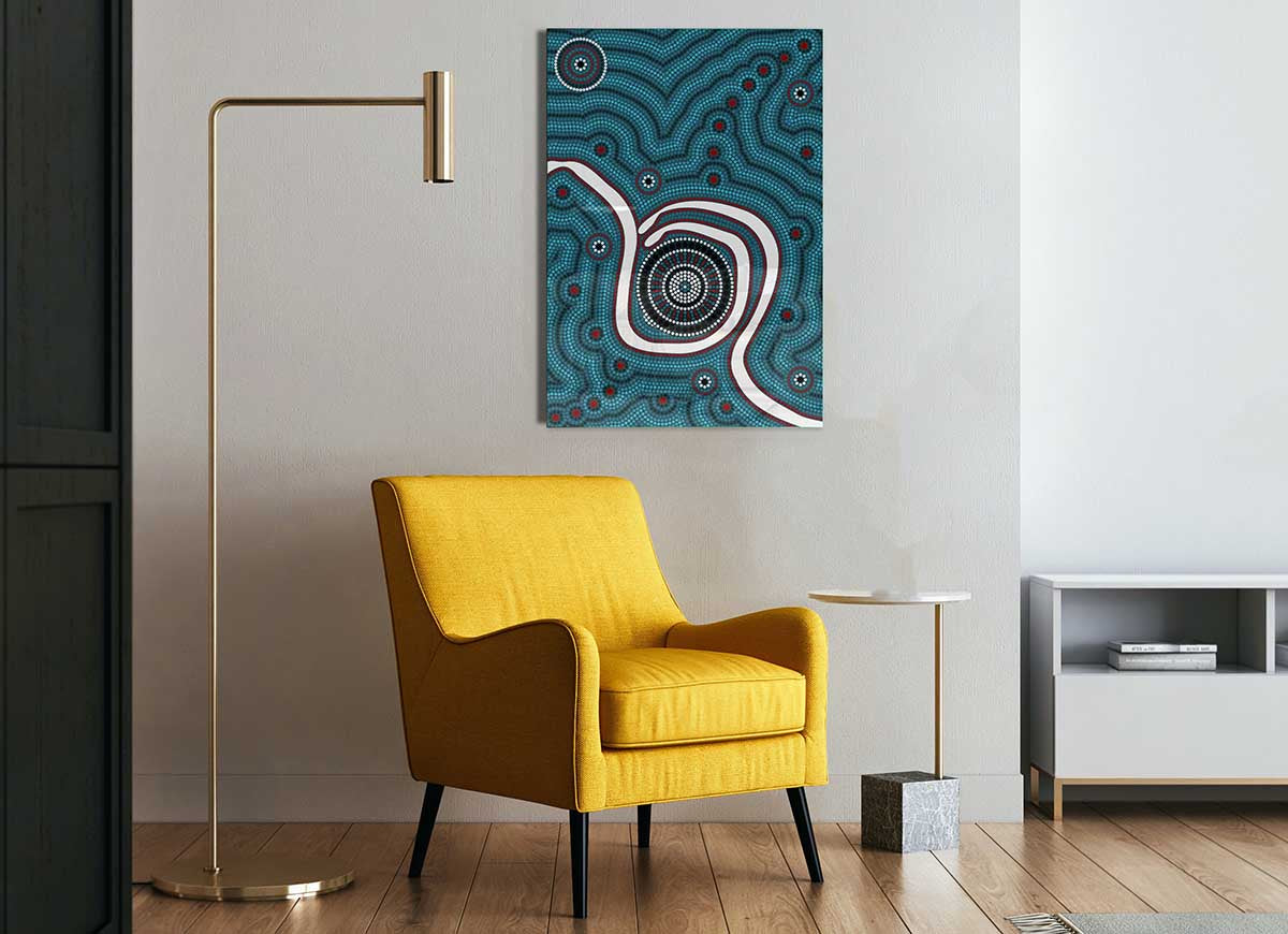 A vibrant Aboriginal Pattern 1 glass print featuring intricate designs and colors, perfect for modern home decor.