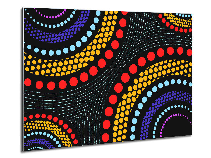 Aboriginal Pattern 11 artwork printed on brushed aluminium dibond, showcasing vibrant colors and intricate designs.