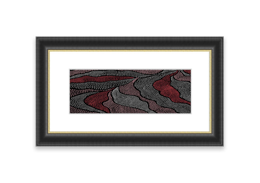 Framed Aboriginal Pattern 10 print showcasing vibrant colors and intricate designs, ready to hang.