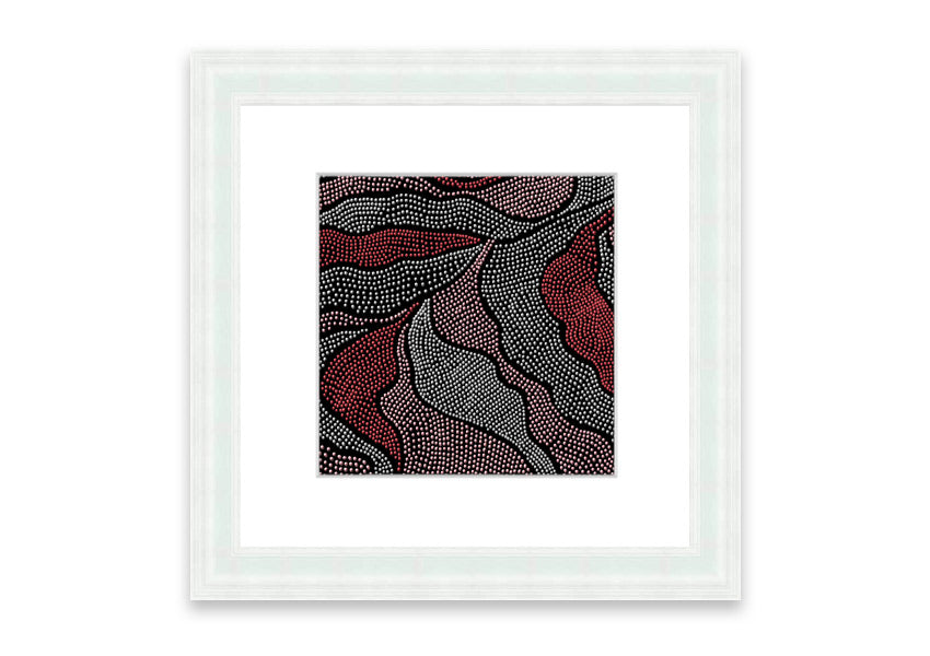 Framed Aboriginal Pattern 10 print showcasing vibrant colors and intricate designs, ready to hang.