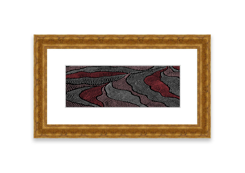 Framed Aboriginal Pattern 10 print showcasing vibrant colors and intricate designs, ready to hang.