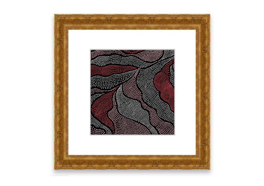 Framed Aboriginal Pattern 10 print showcasing vibrant colors and intricate designs, ready to hang.