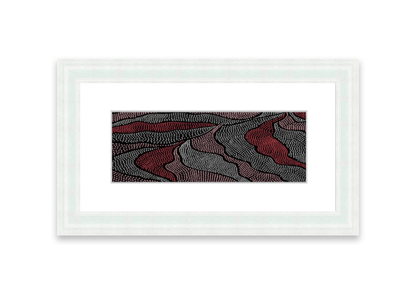 Framed Aboriginal Pattern 10 print showcasing vibrant colors and intricate designs, ready to hang.