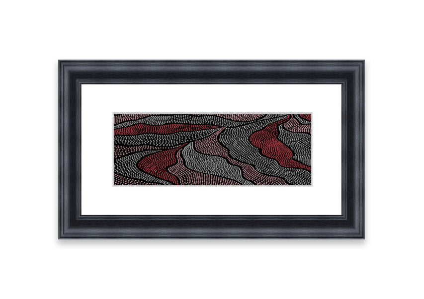 Framed Aboriginal Pattern 10 print showcasing vibrant colors and intricate designs, ready to hang.