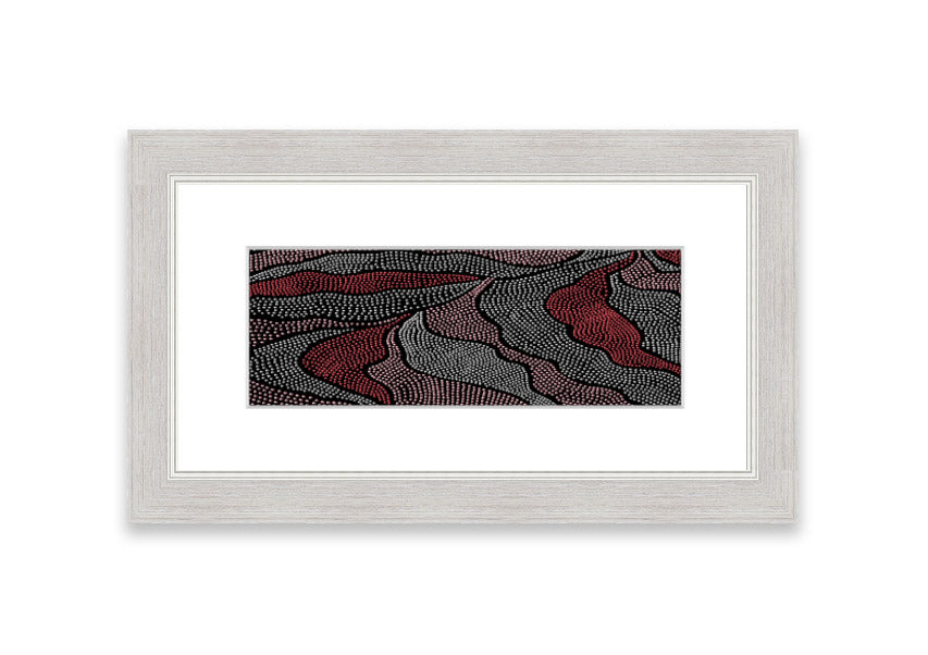 Framed Aboriginal Pattern 10 print showcasing vibrant colors and intricate designs, ready to hang.