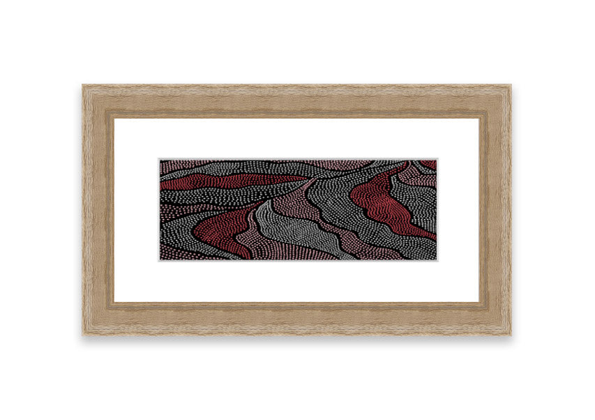 Framed Aboriginal Pattern 10 print showcasing vibrant colors and intricate designs, ready to hang.