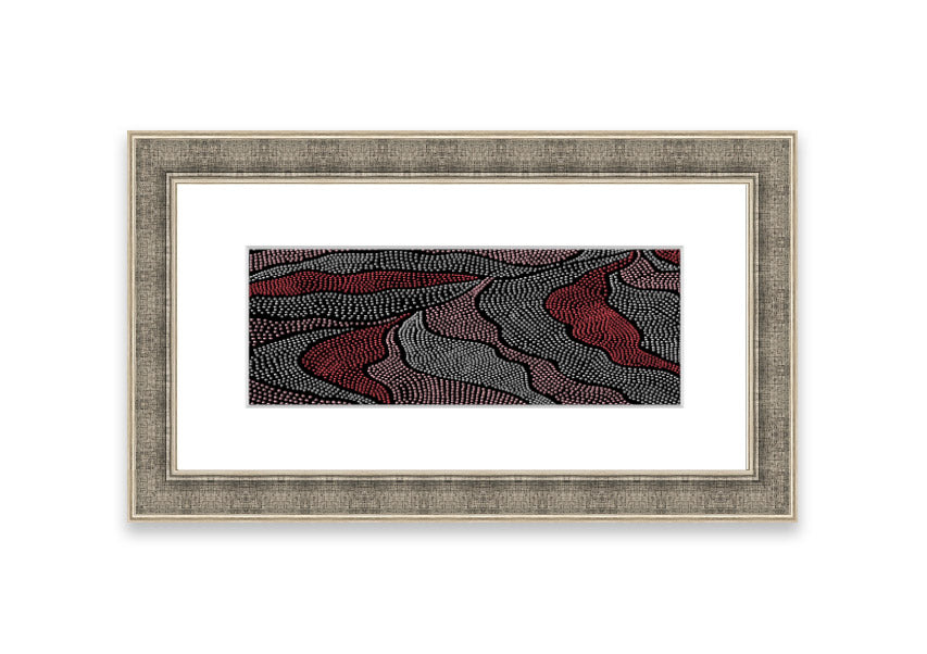 Framed Aboriginal Pattern 10 print showcasing vibrant colors and intricate designs, ready to hang.