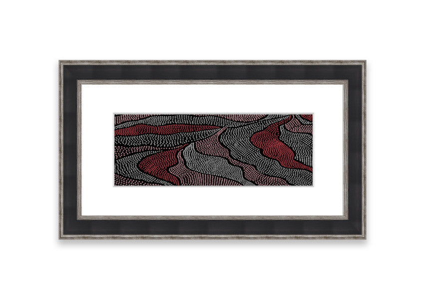 Framed Aboriginal Pattern 10 print showcasing vibrant colors and intricate designs, ready to hang.