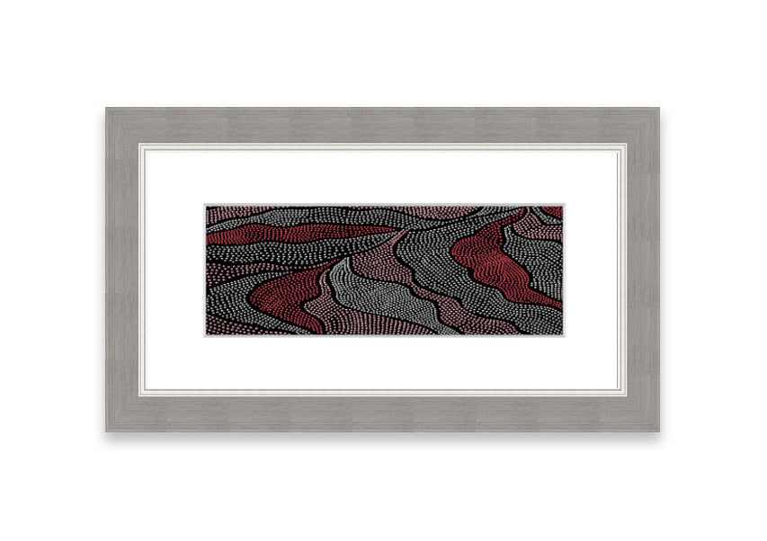 Framed Aboriginal Pattern 10 print showcasing vibrant colors and intricate designs, ready to hang.