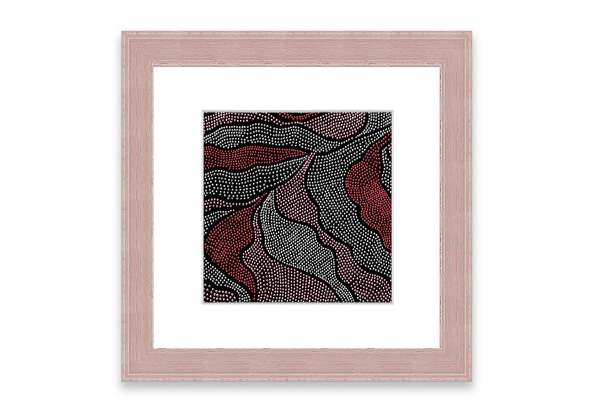 Framed Aboriginal Pattern 10 print showcasing vibrant colors and intricate designs, ready to hang.