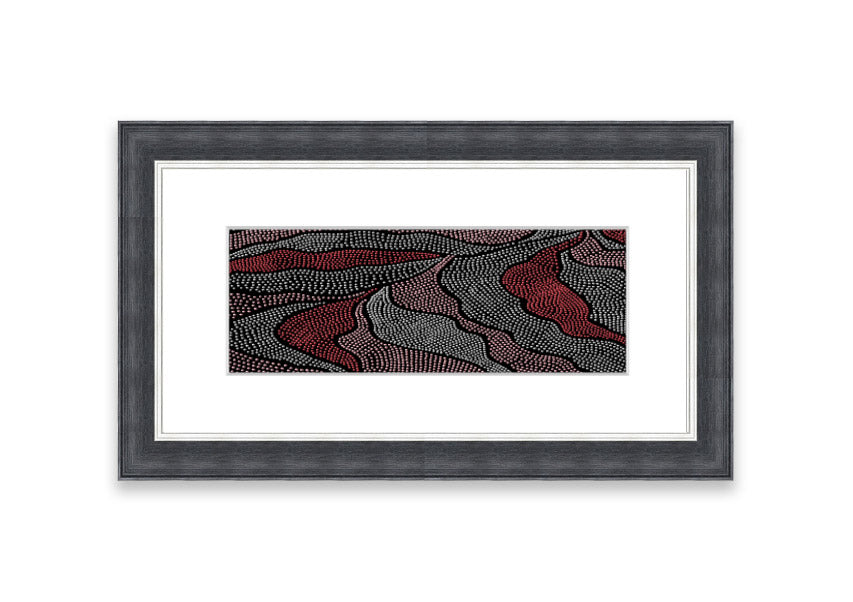 Framed Aboriginal Pattern 10 print showcasing vibrant colors and intricate designs, ready to hang.