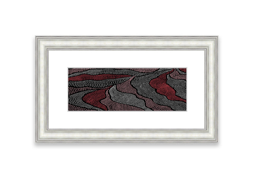 Framed Aboriginal Pattern 10 print showcasing vibrant colors and intricate designs, ready to hang.