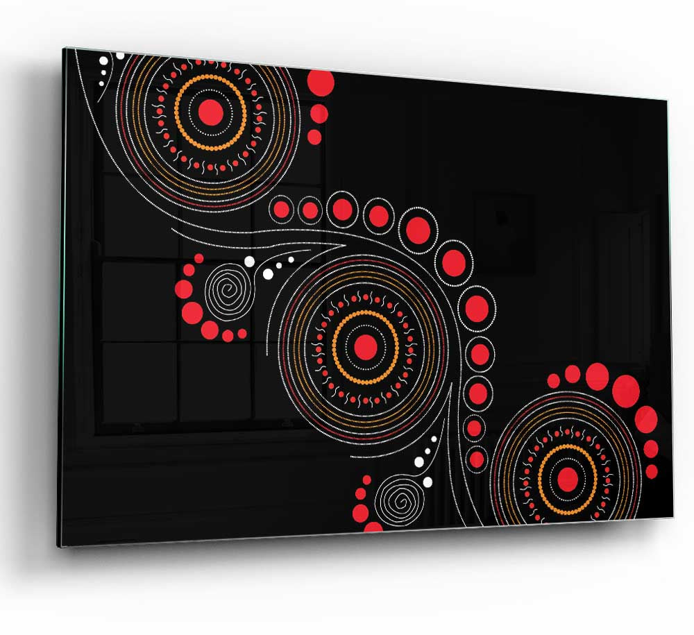 Aboriginal Pattern 12 glass print featuring vibrant colors and intricate designs, perfect for modern home decor.