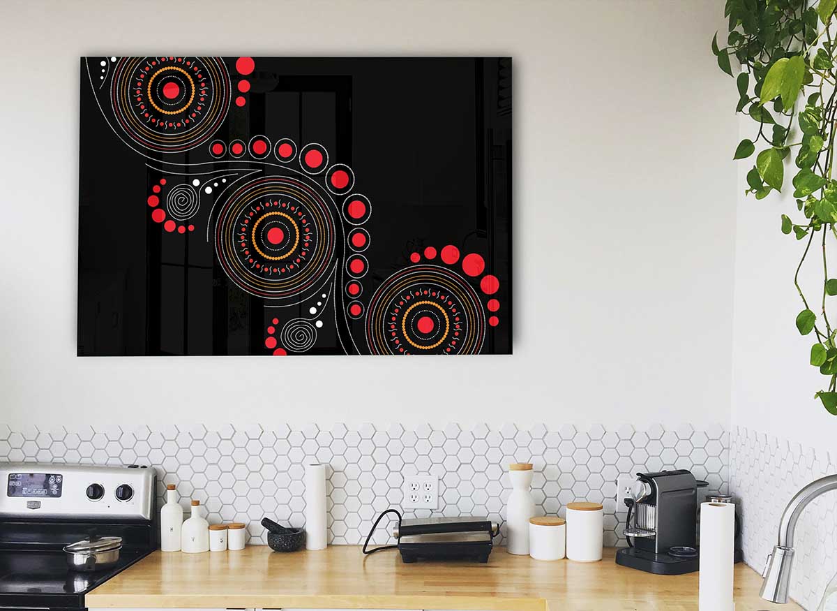 Aboriginal Pattern 12 glass print featuring vibrant colors and intricate designs, perfect for modern home decor.