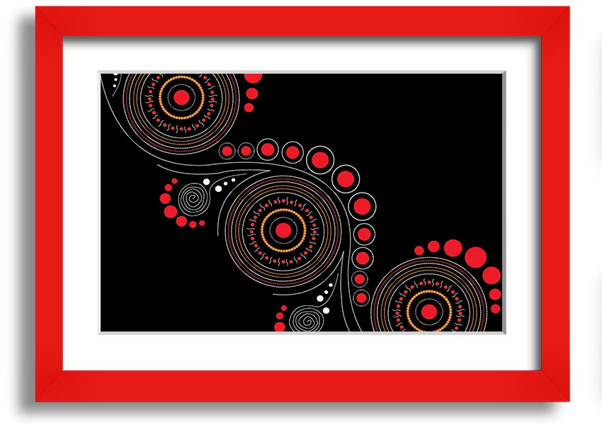 Framed print of Aboriginal Pattern 12 featuring intricate designs and vibrant colors, available in various frame options.