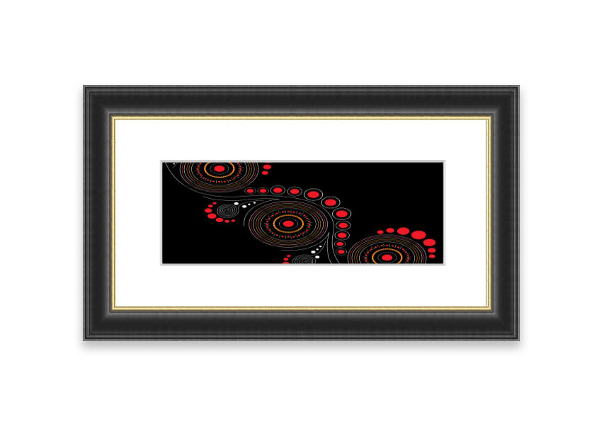 Framed Aboriginal Pattern 12 print showcasing intricate designs, available in various frame colors.