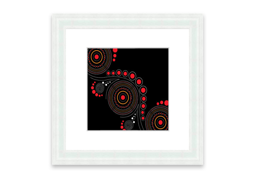 Framed Aboriginal Pattern 12 print showcasing intricate designs, available in various frame colors.