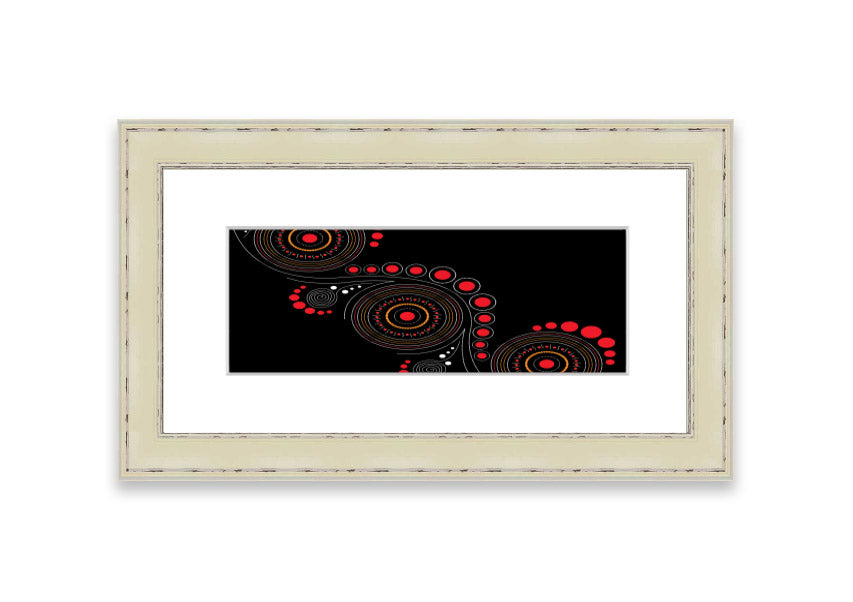 Framed Aboriginal Pattern 12 print showcasing intricate designs, available in various frame colors.