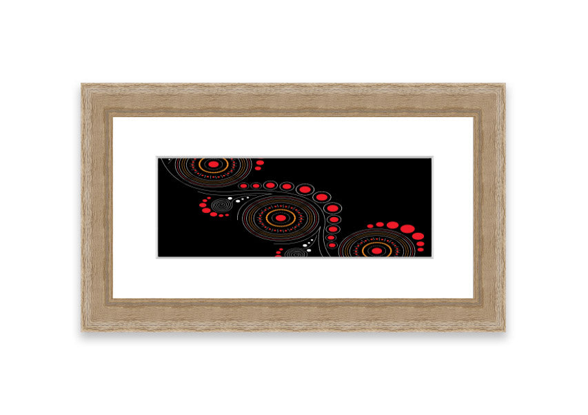 Framed Aboriginal Pattern 12 print showcasing intricate designs, available in various frame colors.