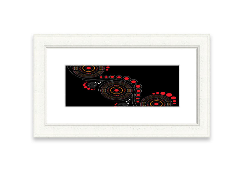 Framed Aboriginal Pattern 12 print showcasing intricate designs, available in various frame colors.