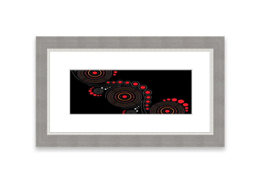 Framed Aboriginal Pattern 12 print showcasing intricate designs, available in various frame colors.