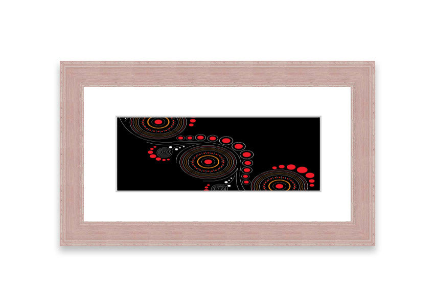 Framed Aboriginal Pattern 12 print showcasing intricate designs, available in various frame colors.