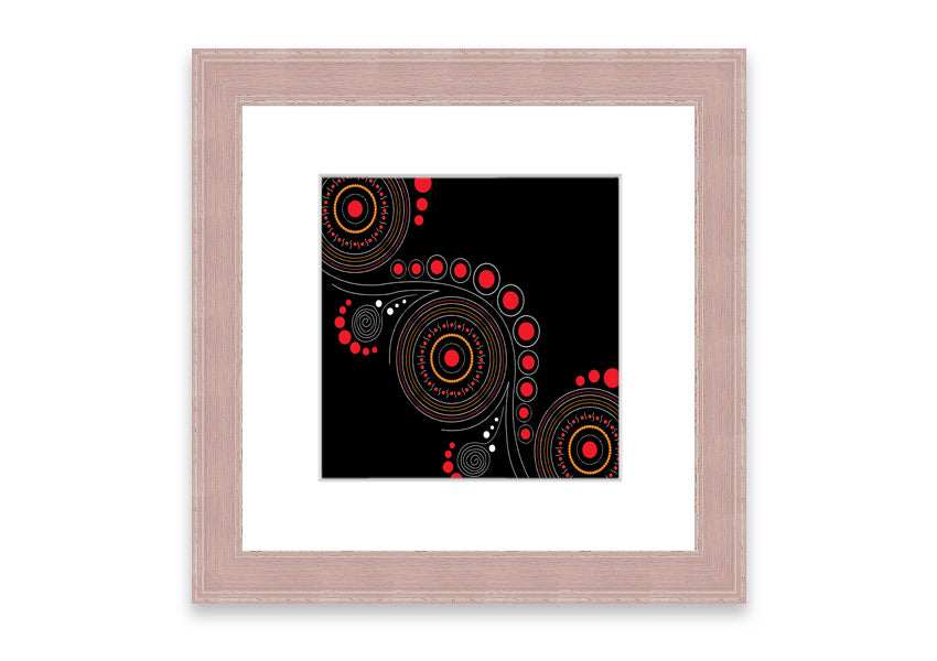 Framed Aboriginal Pattern 12 print showcasing intricate designs, available in various frame colors.