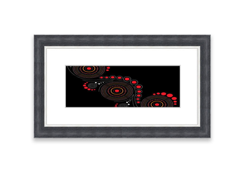 Framed Aboriginal Pattern 12 print showcasing intricate designs, available in various frame colors.