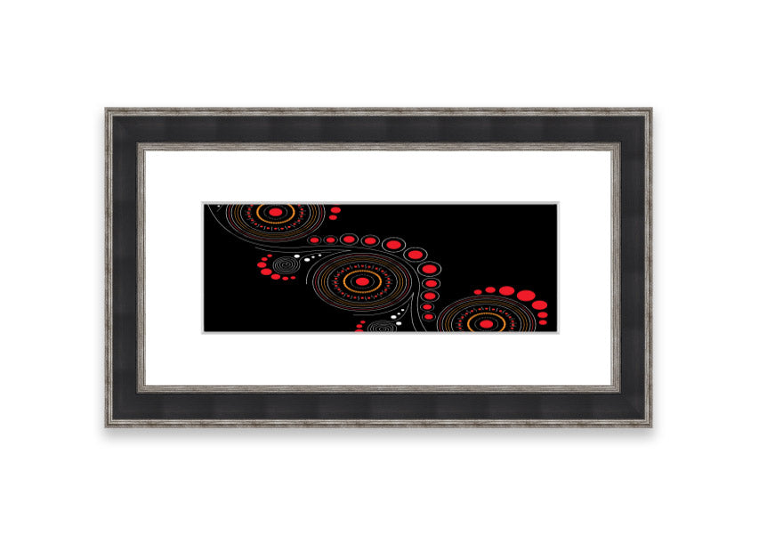 Framed Aboriginal Pattern 12 print showcasing intricate designs, available in various frame colors.