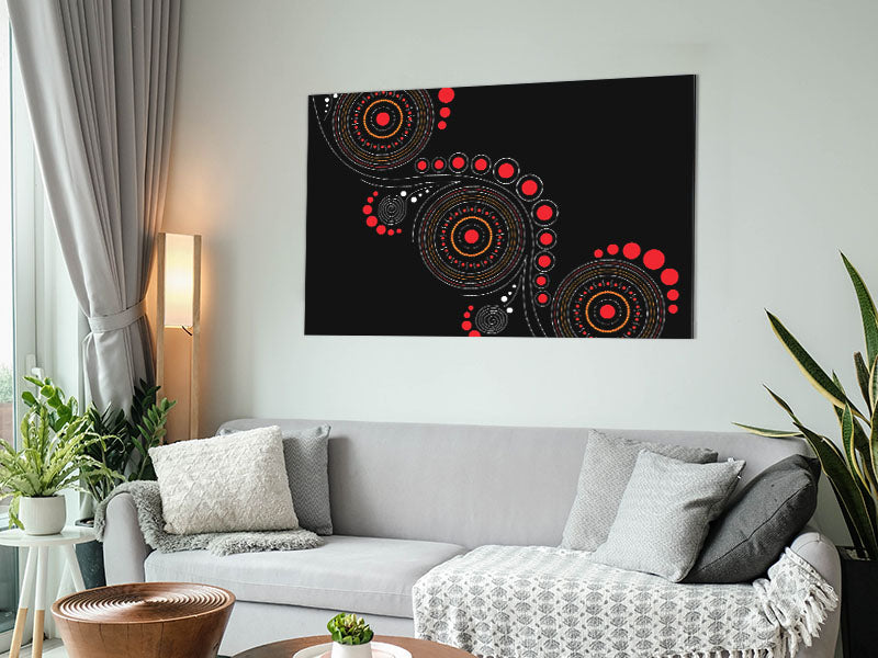 Aboriginal Pattern 12 artwork printed on brushed aluminium dibond, showcasing vibrant colors and intricate designs.