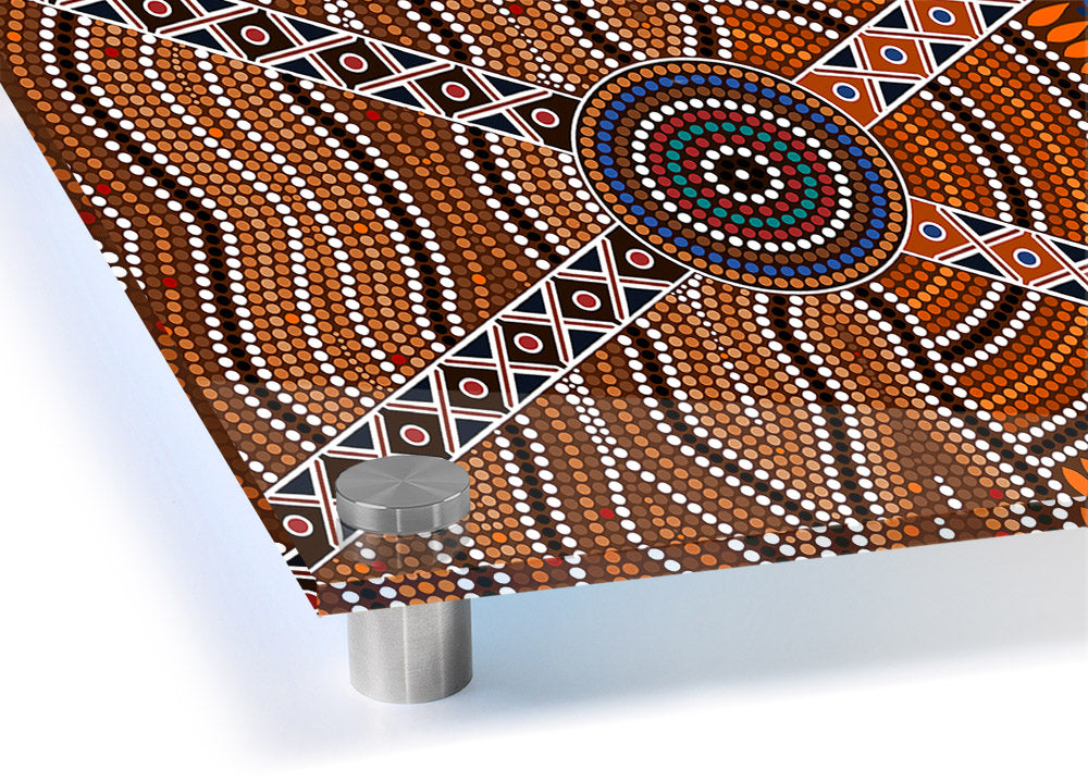 Aboriginal Pattern 2 acrylic print showcasing vibrant colors on 5mm thick acrylic glass, ready to hang on a wall.