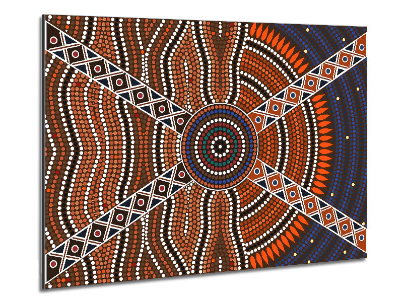 Aboriginal Pattern 2 art piece printed on brushed aluminium dibond, showcasing vibrant colors and intricate designs.