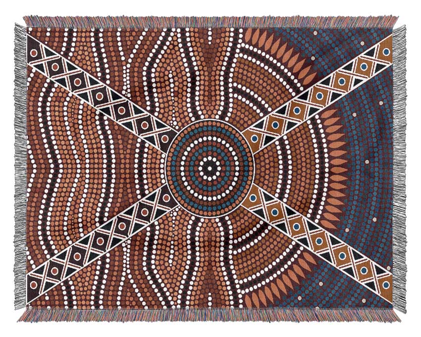 Aboriginal Pattern 2 throw blanket made from 100% cotton with a thermal weave, featuring a classic design suitable for bed or couch.