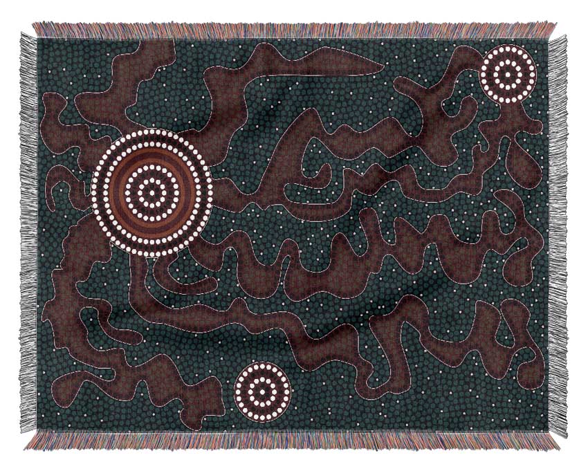 Aboriginal Pattern 3 throw blanket made from 100% cotton, featuring a thermal weave for breathability and a luxurious finish, perfect for home decor.