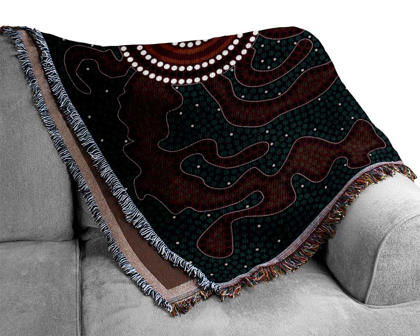 Aboriginal Pattern 3 throw blanket made from 100% cotton, featuring a thermal weave for breathability and a luxurious finish, perfect for home decor.