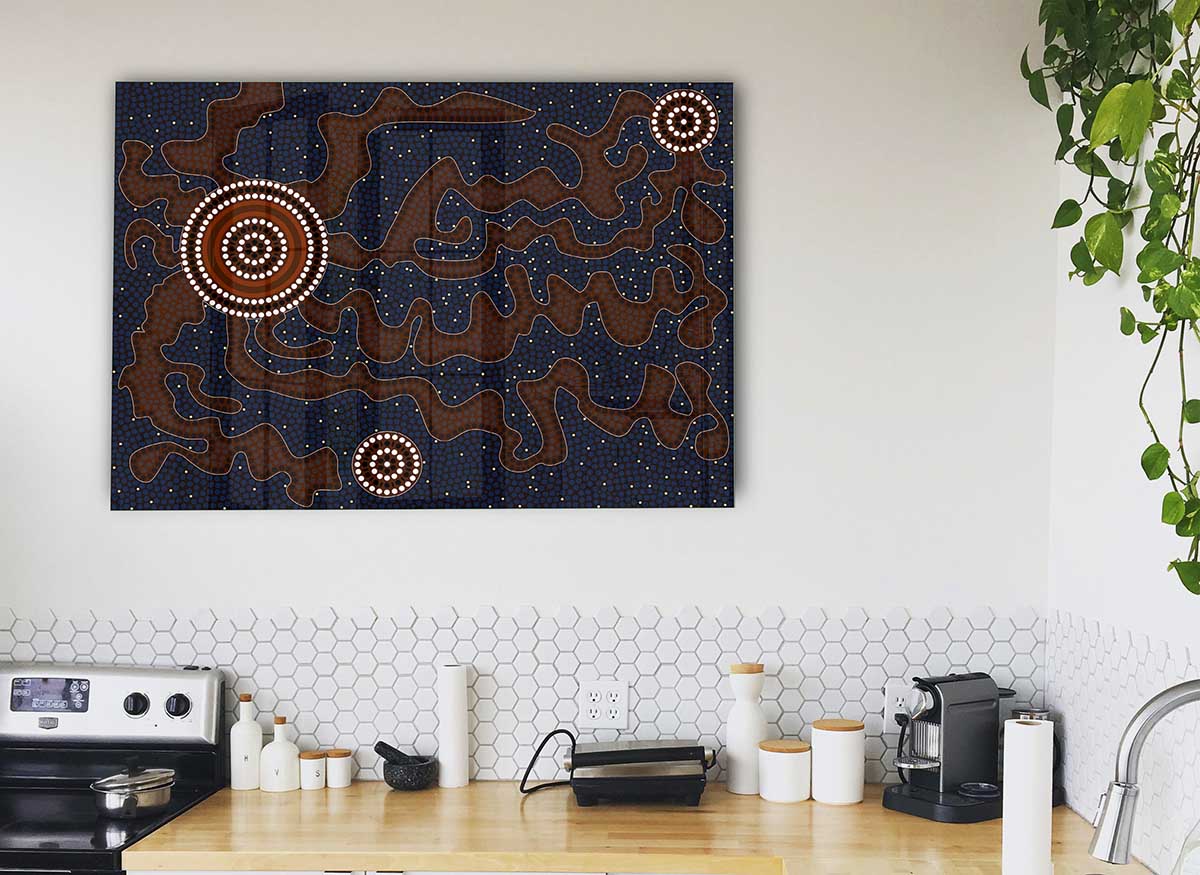 Aboriginal Pattern 3 glass print featuring vibrant colors and intricate designs, perfect for modern home decor.