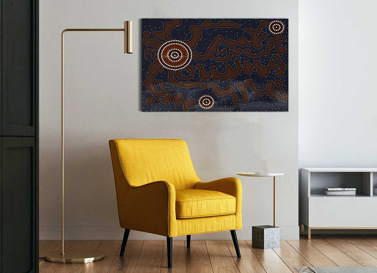 Aboriginal Pattern 3 glass print featuring vibrant colors and intricate designs, perfect for modern home decor.