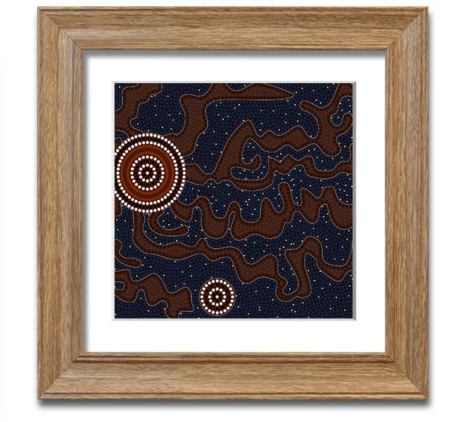 Aboriginal Pattern 3 Square Framed Print showcasing intricate designs, available in various frame colours.