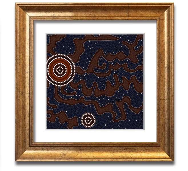 Aboriginal Pattern 3 Square Framed Print showcasing intricate designs, available in various frame colours.